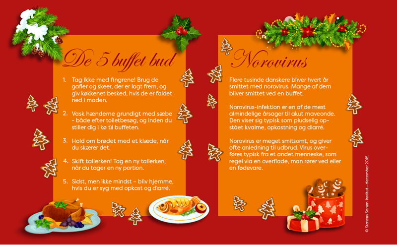 Grafik - Gode råd om hygiejne ifm julefrokostbuffet og info om norovirus