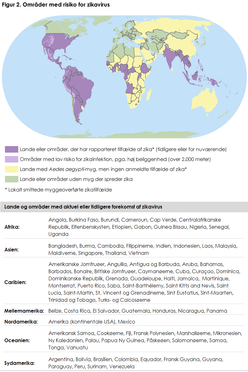 Figur 2. Områder med risiko for zikavirus