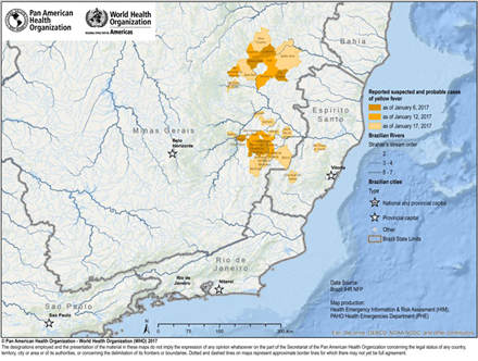 Tilfælde af gul feber i Minas Gerais og Espiritu Santo, 2017